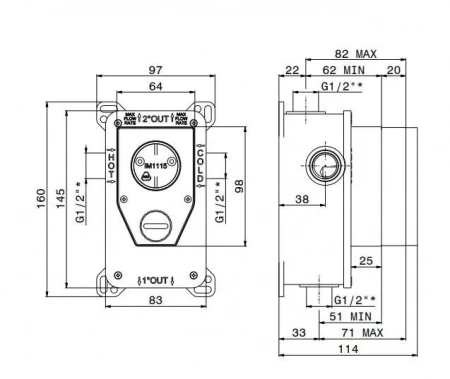 Универсальная внутренняя часть для механического смесителя на два потока для душа