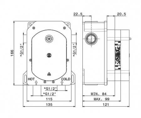 Универсальная внутренняя часть для термостатического смесителя на два потока для душа