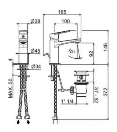 Смеситель для раковины NOTA однорычажный с донным клапаном, 3/8, хром