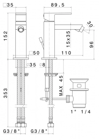 Смеситель для биде FUTURA однорычажный с донным клапаном, матовый черный