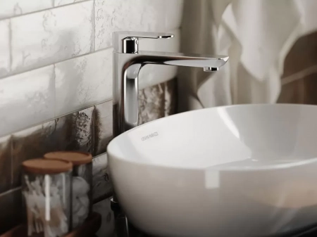 Смеситель для раковины PIANO однорычажный высокий без донного клапана, хром глянец