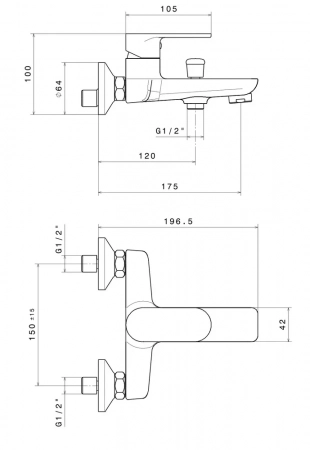 Смеситель для ванны PIANO настенный, хром глянец