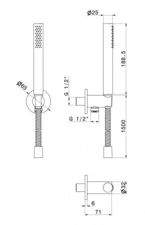 Ручной душ ETERNA с держателем для лейки, шлангом и выходом для подачи воды, брашированная медь, pvd