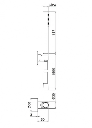 Ручной душ OLE с держателем для лейки и шлангом, без вывода для подачи воды, хром