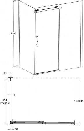 Душевая боковая панель CRISTALLO, 100х210, матовый черный