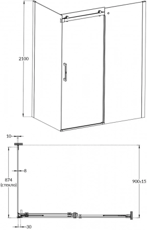 Душевая боковая панель CRISTALLO, 90х210, брашированный никель