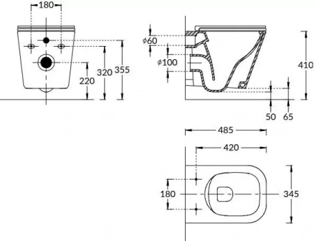 Унитаз CUBO подвесной безободковый с крепежом и сиденьем, белый глянцевый