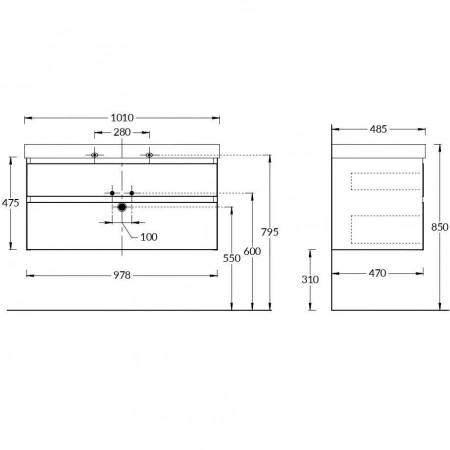 Тумба CUBO подвесная с ящиками 100, белая матовая