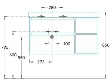 Тумба CUBO левая подвесная с ящиками 90, лимо матовая-древесная