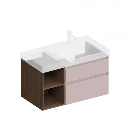 Тумба CUBO правая подвесная с ящиками 90, мальва матовая-древесная