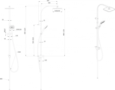 Душевая колонна квадратная FONTE на 2 потока без смесителя, черный матовый