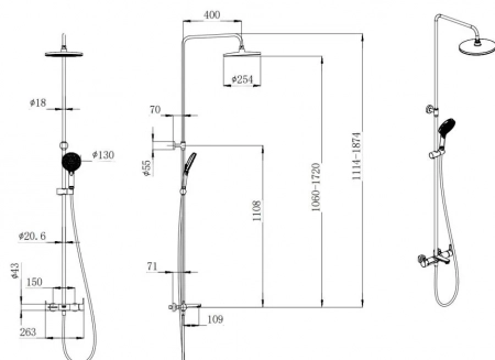 Душевая колонна FONTE на 3 потока с фиксированным изливом и механическим смесителем, хром