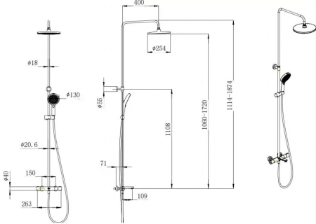 Душевая колонна FONTE на 3 потока с фиксированным изливом и термостатическим смесителем, хром