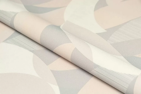 Обои виниловые на флизелиновой основе Шафран мотив, бежевый серый, листья