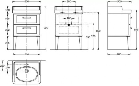 Тумба POMPEI напольная с 2 ящиками 60, камео бежевый глянцевый