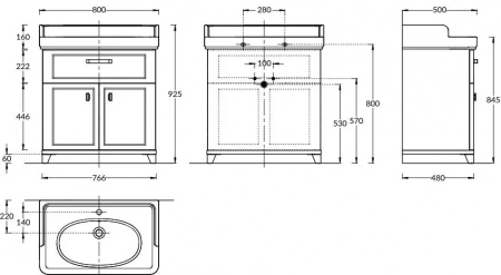 Тумба POMPEI напольная с ящиком и дверцами 80, белая глянцевая