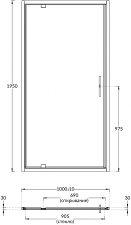 Душевая дверь VETRO, распашная, 100х195, хром