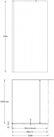 Душевая перегородка VETRO, 100х195, хром
