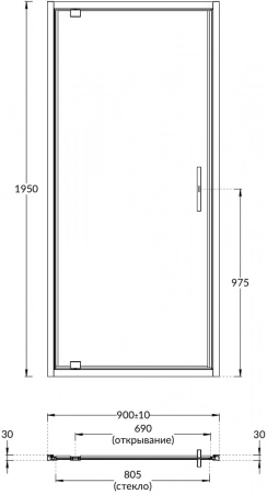 Душевая дверь VETRO, распашная, 90х195, хром