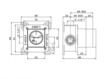 Универсальная внутренняя часть для механического смесителя на один поток для душа