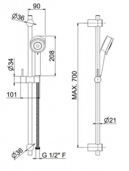 Душевая стойка NOTA c ручной лейкой на 3 режима и шлангом, без вывода для подачи воды, хром