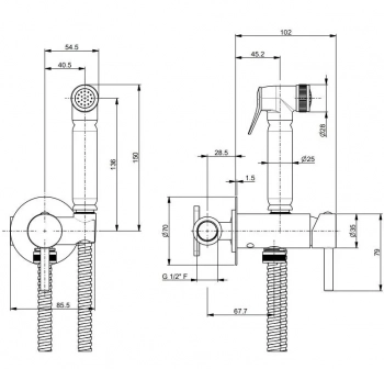 Смеситель с гигиеническим душем NOTA встроенного монтажа, хром