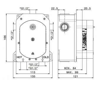 Универсальная внутренняя часть для термостатического смесителя на три потока для душа