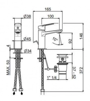 Смеситель для раковины NOTA однорычажный с донным клапаном, 3/8, хром