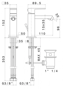 Смеситель для биде FUTURA однорычажный с донным клапаном, хром