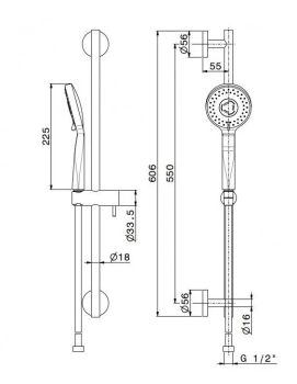 Душевая стойка OLE c лейкой и шлангом, хром