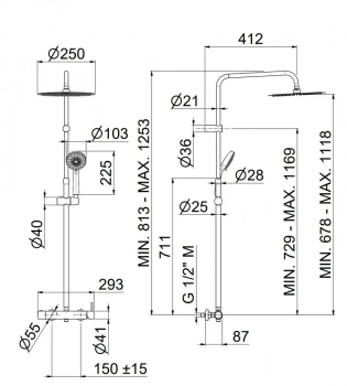 Душевая колонна NOTA на 2 потока с механическим смесителем с ручным душем на 5 режимов, хром