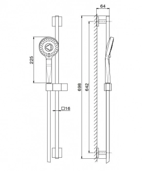 Душевая стойка Futura/Футура c ручной  круглой лейкой  и шлангом, без выхода для подачи воды, хром