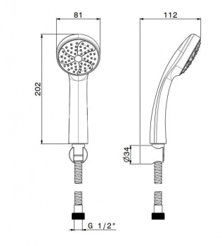 Ручной душ PIANO с держателем для лейки и шлангом, без вывода для подачи воды, хром