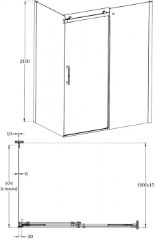 Душевая боковая панель CRISTALLO, 100х210, матовый черный