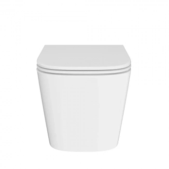 Унитаз CUBO подвесной безободковый с крепежом и сиденьем, белый глянцевый