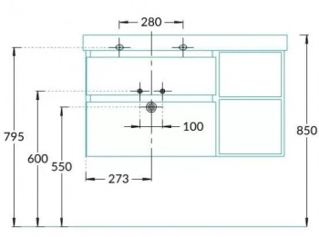 Тумба CUBO левая подвесная с ящиками 90, мальва матовая-древесная