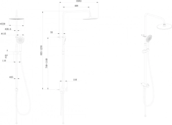 Душевая колонна круглая FONTE на 2 потока без смесителя, черный матовый