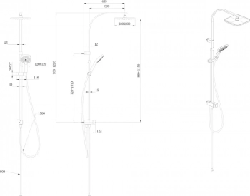 Душевая колонна квадратная FONTE на 2 потока без смесителя, хром