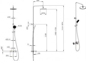 Душевая колонна FONTE на 3 потока с фиксированным изливом и термостатическим смесителем, хром