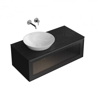 Тумба ICONICO подвесная 100 с рифленым стеклом, 1 ящик, черная