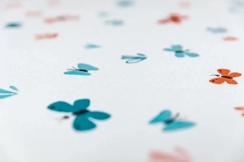 Обои виниловые на флизелиновой основе Уик-энд мотив, оранжево-синий бабочки