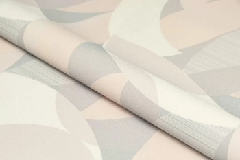 Обои виниловые на флизелиновой основе Шафран мотив, бежевый серый, листья