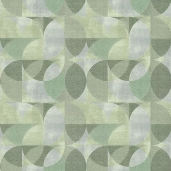 Обои виниловые на флизелиновой основе Шафран мотив, зелёный, круги