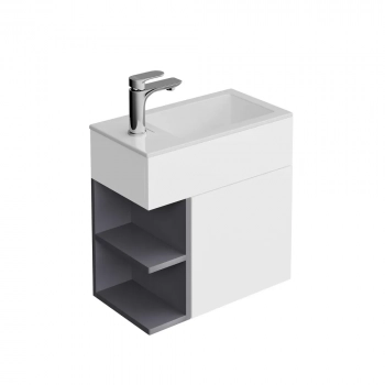 Тумба LATO подвесная 50 см, дверца push + полочки, утренний серый, серый пыльный матовый