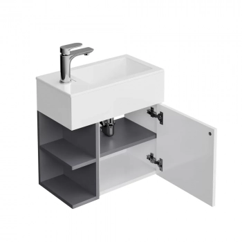 Тумба LATO подвесная 50 см, дверца push + полочки, утренний серый, серый пыльный матовый