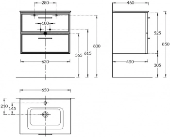 Тумба PIANO Classic подвесная 65 см, 2 ящика, ясень синий матовый