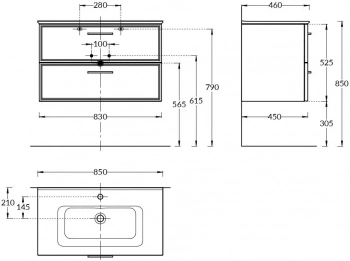 Тумба PIANO Classic подвесная 85 см, 2 ящика, ясень белый матовый