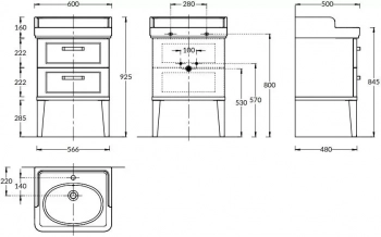 Тумба POMPEI напольная с 2 ящиками 60, черная глянцевая