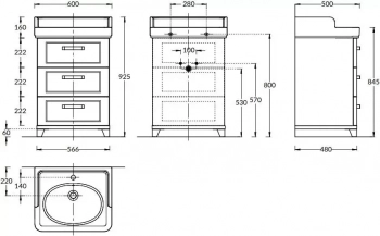Тумба POMPEI напольная с 3 ящиками 60, белая глянцевая
