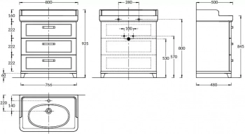 Тумба POMPEI напольная с 3 ящиками 80, белая глянцевая